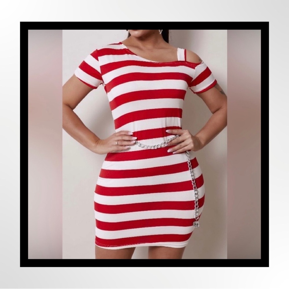 -‼️‼️Clearance-Casual Hollow-out Striped Red Mini Dress(Belt not included)